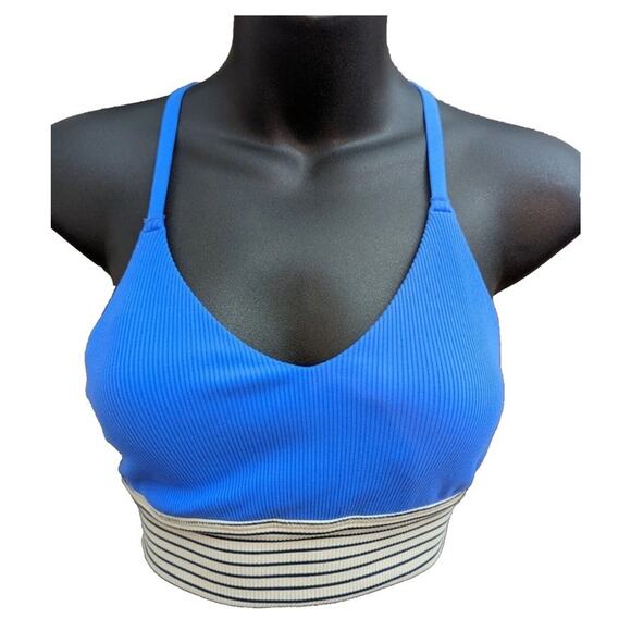 Aerie By Offline Blue Sports Bra Stretch Padded Ribbed Medium Support Size Large - Picture 2 of 8